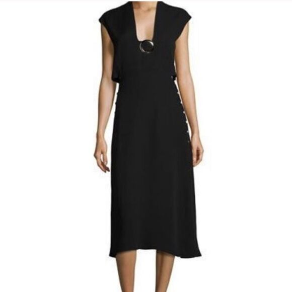 Derek Lam Buckle Cut Out Midi Dress Black 0 - Picture 3 of 12